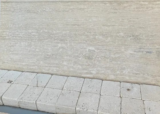 Precision cut natural stone with technical drawing overlay